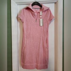 Pink Short Sleeve Zip-Up Dress